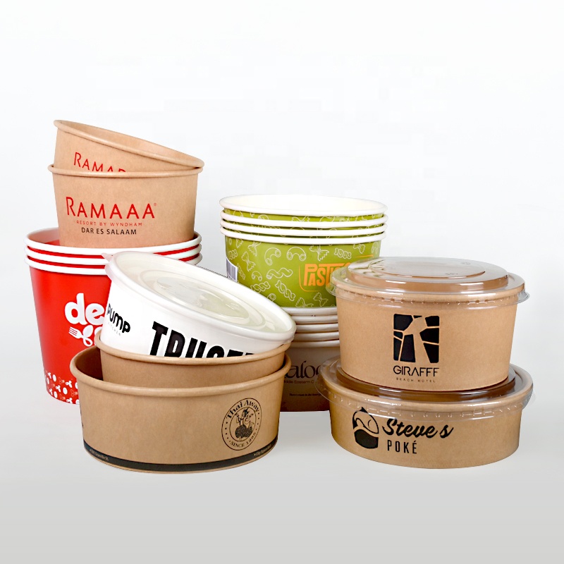 SenAng Free Sample Take Away Paper Container Salad Bowls 500ml~1500ml Disposable Kraft Paper Round Bowl For Food Packaging