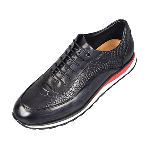 Chaussures à lacets pour hommes en cuir véritable bleu, bout rond, tendance de la mode, toutes saisons, vêtements décontractés - Product Image 5