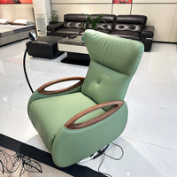 Fauteuil inclinable électrique moderne en cuir avec accoudoirs en bois pour salon et mobilier de loisirs à domicile