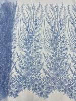 Tissu en dentelle brodée florale colorée avec des paillettes perlées, tissu de vêtement élégant et luxueux