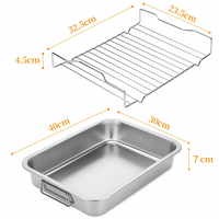 MIXWARES Plaque de cuisson et grille en acier inoxydable avec support, rectangulaire, double poignée, pour dinde et steak