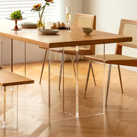 Table à manger en bois sur mesure en gros avec base et pieds en acrylique transparent