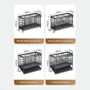 Porte-éponge pour évier de cuisine avec boîte de rangement pour cuillère, en acier au carbone antirouille, support de brosse amovible, plateau d'égouttement automatique - Product Image 2