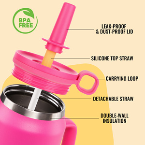 50oz Stainless Steel Tumbler With Handle Flexible Silicone <b>Straw</b> Leakproof <b>Lid</b> Carry Loop Double Wall Vacuum Insulated BPA Free - Product Image 3