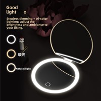Factory Direct Donut LED Makeup Mirror Handheld 3-Color USB Rechargeable Lighted Travel Gift Mirror