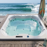 Baignoire Spa Autoportante Carrée en Acrylique Naiya, Moderne, avec Cascade, Massage, Éclairage LED, Écologique, Guangdong