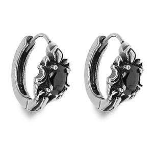 Yunnique Boucles d'oreilles créoles en acier titane avec design diamant noir pour hommes et femmes, faciles à fixer - Product Image 1