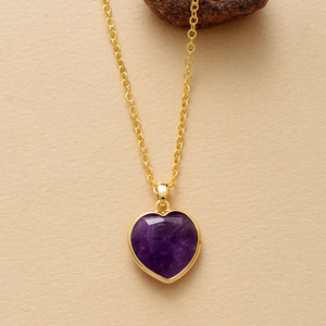 Collar con Colgante de Piedra Natural en Forma de Corazón, Chapado en Oro de 18K, Lapislázuli, Amatista, Ágata Negra, Joyería de Regalo - Product Image 2