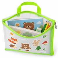 Sac à documents en maille vert lime avec poignée et fermeture éclair ornées de patchs dinosaures pour l'école et les voyages
