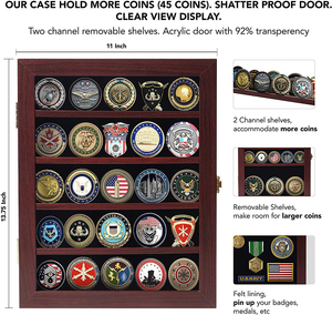 שנתי מכירה לוהטת עץ עם זכוכית הניתן לנעילה תג מטבע מדליית אוסף קבינט תיבת אתגר מדליית מטבע תצוגת מקרה - Product Image 2