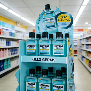 Expositor de cartón corrugado con cabecera para enjuague bucal, artículos de aseo y necesidades diarias <span class=keywords><strong>en</strong></span> farmacias y supermercados. - Product Image 2