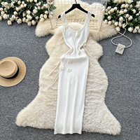 Robe longue élégante pour femmes, jaune, sans manches, tricotée, avec décor floral 3D, coupe ajustée, robe moulante décontractée pour tous les jours et les soirées