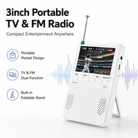 Televisor Portátil de Mano de 3 Pulgadas, Blanco, ISDB-T, Radio FM, Mini LED con Retroiluminación, Interfaz USB Tipo-C, Resolución 212x318, Funciona con Batería, 50Hz