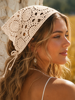 Foulard triangulaire en crochet style bohème - Bandana pour cheveux en dentelle florale avec liens à nouer