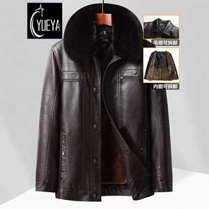 Nouveaux hommes High Street imperméable doublé polaire épaissi grande taille fourrure ample un papa veste en cuir fermeture éclair avant ODM - Product Image 2