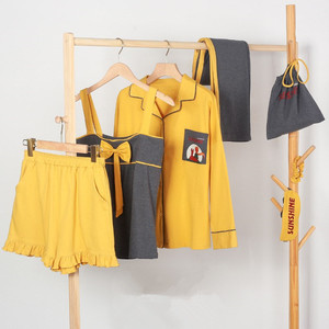 맞춤형 프리미엄 여성 50S 면 7 피스 매칭 잠옷 바지 반바지 캐미 7 피스 잠옷 세트 잠옷 페자마 - Product Image 2