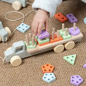 Jouets en bois camion Montessori jouet extracteur en bois blocs de train pour les enfants