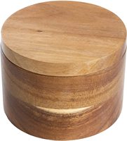 Récipient à sel et poivre en bois d'acacia, cave avec cuillère, bol à sel en bois, boîte à épices d'acacia avec couvercle pivotant magnétique