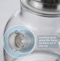 1800ml Glazen kan van hoog borosilicaatglas met roestvrijstalen deksel, hittebestendig, BPA-vrij, party waterkan voor ijsthee en fruitsap
