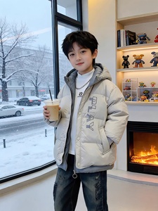 Veste d'hiver pour adolescents, coupe-vent à <span class=keywords><strong>capuche</strong></span> avec fermeture éclair, rembourrée en coton épais et chaud, traitement doux, pour enfants plus âgés - Product Image 4