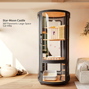 Villa pour <span class=keywords><strong>chat</strong></span> de luxe panoramique 360° circulaire, cage multi-niveaux en bois avec zone d'activités, base à roulettes, griffoir et jouet suspendu inclus - Product Image 1