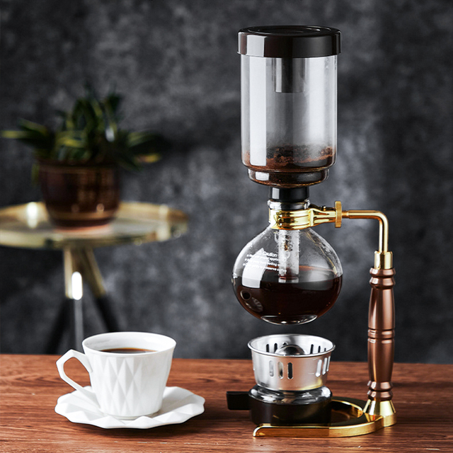 3-Cups 5-Cups Borosilicate Syphon Coffee Maker Pot Rose Gold Aluminum Alloy Handle Vacuum Brewer Glass Coffee Makers