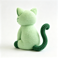 Peluche tricotée chat vert de dessin animé, adorable et douce, personnalisable, jouet en peluche sur mesure pour enfants, vente en gros