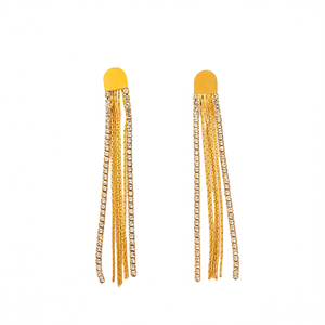 Fashion Drop Earrings PVD <b>Gold</b> Plated 316L Stainless Steel Sustainable Resistant Long Tassel Design - Product Image 2