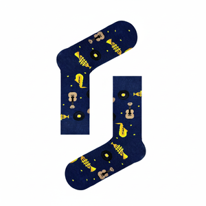 Unisex Navy Blue Ankle <b>Socks</b> Breathable and Daily Use Colorful Musical Theme Design - Product Image 2