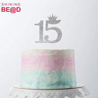 Couronne de princesse en strass plaquée argent numéro 15 pour gâteau de Quinceañera, monogramme pour fête de 15 ans