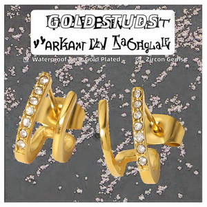 ต่างหูแบบติดหูทรงครึ่งวงกลมสองชั้น ดีไซน์ทันสมัยสำหรับผู้หญิง กันน้ำ ชุบทอง ทำจากสแตนเลสประดับเพชรซิร์คอน ของขวัญแฟชั่นสุดเพอร์เฟกต์ - Product Image 2