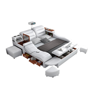 Muebles de Dormitorio al por Mayor de Fábrica, Cama Multifuncional de Cuero Tamaño Queen y King con Función de Masaje y Almacenamiento - Product Image 1