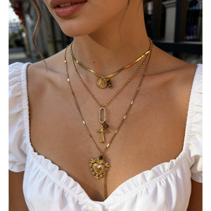 Collana Vintage di Lusso con Ciondolo a Cuore e Croce in Acciaio Inossidabile, Moneta <span class=keywords><strong>Antica</strong></span> e Perline, Gioiello Versatile con Pietre Naturali per Donne - Product Image 1