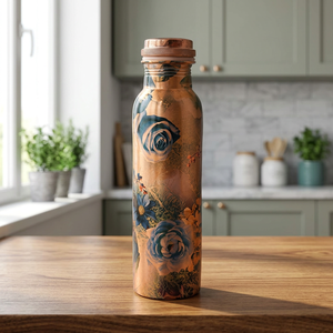 ขวดน้ำทองแดงลายดอกไม้แบบพกพาพร้อมฝาปิด - Product Image 2