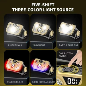 Lampe frontale LED d'extérieur, 3 LED, super lumineuse, étanche, rechargeable par USB, affichage numérique, pour la pêche de nuit, le camping, la randonnée - Product Image 4