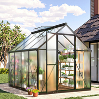 Kit de serre moderne en aluminium de grande taille pour l'extérieur, 1 à 8 unités, facilement assemblable, structure métallique, verre, polycarbonate, jardin vert