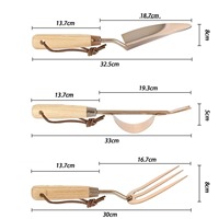 Kit d'outils de jardin avec manche en bois, 3 pièces, ensemble de bêche et cultivateur en acier inoxydable avec boîte cadeau pour jardin et parterre de fleurs