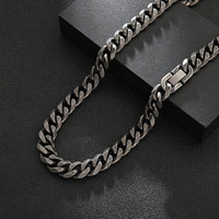 Cadena de Eslabones de 10 mm de Acero Inoxidable con Baño de Plata Negra, Collar Informal/Deportivo Unisex de 18/20/22/24 Pulgadas