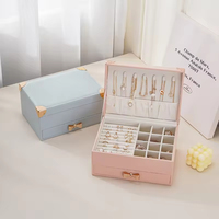 Boîte à bijoux double couche avec tiroir, organisateur de bijoux, étui de rangement pour colliers, bagues et boucles d'oreilles, vente en gros personnalisée