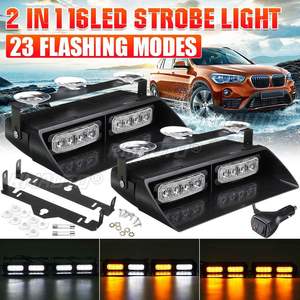 2 Piezas de Luces Estroboscópicas de Advertencia de Emergencia para Parabrisas de Coche, 16 LED, 12V, para Camiones y SUV, 23 Modos de Iluminación Intermitente - Product Image 1