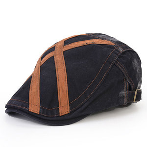 Men's Striped Beret Gray Oxford Fabric Breathable Spring Autumn Casual British Style Hat - Product Image 3