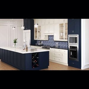 Gabinetes de Cocina Modernos de Laca Nueva de Fábrica, Diseño Azul Shaker, Armario de Cocina de Madera con Isla de Cocina - Product Image 5