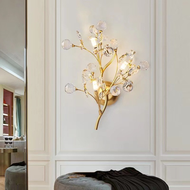 French Design G9 Ginkgo Large Glass Leaf Crystal Flower Branch Decorative Luxury Modern Wall Lamp Led Indoor Wall Sconces Light