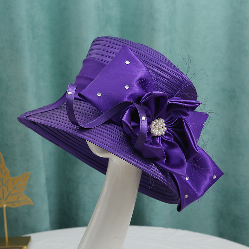 Trendy Purple Satin Flower Church Hat for Women - Ideal for  display picture 2