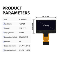 Mini écran OLED de 0,96 pouce, sans écran tactile, blanc, SSD1315, résolution 128x64, interface 4-SPI/I2C/8080, type à souder 30 broches