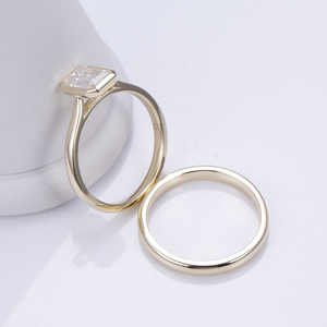 Anillo de oro amarillo de 14 quilates con esmeralda y diamantes para mujer, Messi Jewelry MSR-1376 - Product Image 3