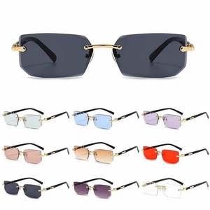 Lunettes de soleil rectangulaires sans monture personnalisées 2025 avec logo, style rétro, pour l'été, protection UV400, pour hommes et femmes - Product Image 1