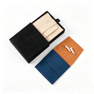 Modern Rectangular <b>Jewelry</b> Pouches With Magnetic Snap Closure Lined Interior For Storage And Gift Use In Navy Blue - Product Image 1