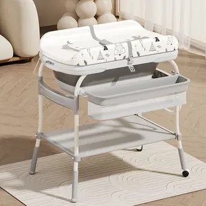 2024 Manufacturer OEM Baby Foldable Standing Diaper Folding Nursing Baby Bathtub Changing Table With Bath Tub