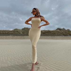 Vestido de verano europeo y americano para mujer, con tirantes finos, cintura alta, espalda descubierta, falda larga, elegante, transpirable, informal, para fiesta. - Product Image 2